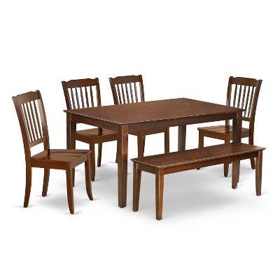 Coastal Dining Set 6Pc - 60 Table, 4 Chairs & Bench - Outdoor Patio Furniture