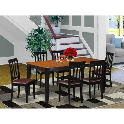 Victorian Dining Set - 7 Piece Table & Chair Set - Rectangle Kitchen Table with Leaf - Black & Cherry Finish