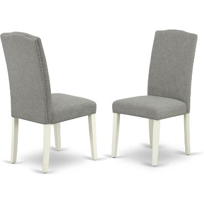 HomeStock Belmont 7Pc Oval 42/60 Dinette Table With 18 In Butterfly Leaf And 6 Parson Chair With Linen White Leg And Linen Fabric Dark Shitake
