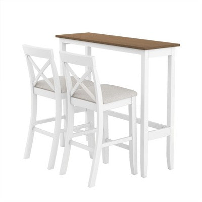3-Piece Farmhouse Bar Height Dining Table Set Kitchen Breakfast Nook Counter Height Dining Set Small Dinette with 2 Cushioned Chairs-HABITRIO