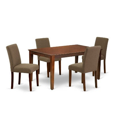 HomeStock 5-Piece Rectangle Mahogany Finish Solid Wood Top Dining Table with 4 Parson Chair