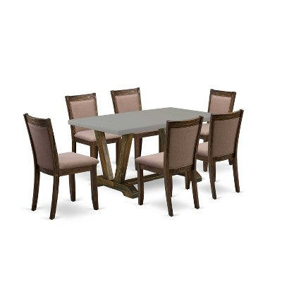 HomeStock 7-Piece Distressed Jacobean Finish Solid Wood Top Dining Table with 6 Parson-Chairs