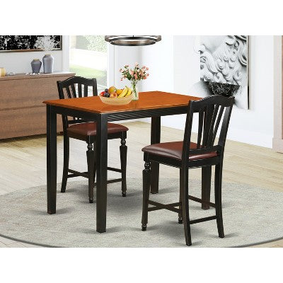 HomeStock 3-Piece Black Finish Solid Wood Top Counter Height Dining Table Set