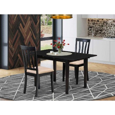 HomeStock 3-Piece Black Finish Rectangular Solid Wood Top With Butterfly Leaf Dining Table Set