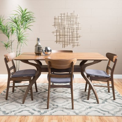 GDFStudio Isador Mid-Century Modern Fabric Upholstered Wood 5 Piece Dining