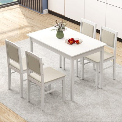 Costway 5 PCS Dining Table Set for 4 w/Rubber Wood Legs Upholstered Seat Padded Backrest