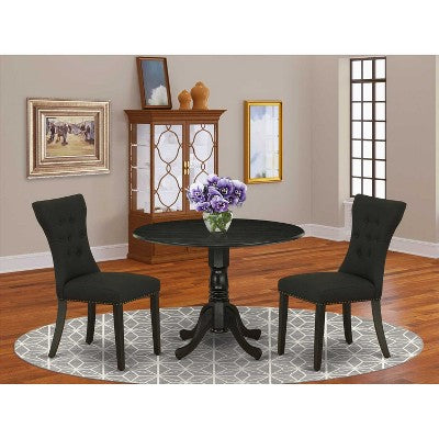 3-Piece Wirebrushed Black Solid Wood Top - Round Dining Room Set - Seats 4