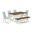 HomeStock 6-Piece Rectangle Distressed Jacobean Finish Solid Wood Top Dining Table with 1-Bench, 4-Chairs