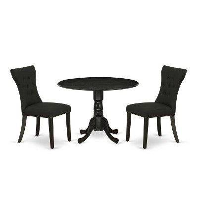 3-Piece Wirebrushed Black Solid Wood Top - Round Dining Room Set - Seats 4