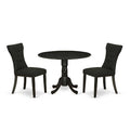 3-Piece Wirebrushed Black Solid Wood Top - Round Dining Room Set - Seats 4