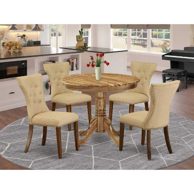 HomeStock 5-Piece Round Natural Oak Finish Solid Wood Top Dining table with 4 Chairs