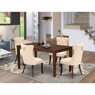 5-Piece Mahogany Finish Solid Wood Top-Rectangular Dining Room Set- Seats-4