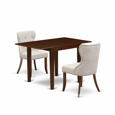 HomeStock 3-Pc Mahogany Finish Rectangular Solid Wood Top with Dropleaf Dining Table Set