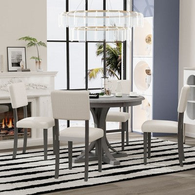 Round Dining Table Set for 4, 5 Pieces Retro Kitchen Table Set with 4 Upholstered Chairs