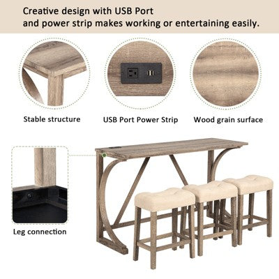 GDFStudio Kittson 4-Piece Bar Table Set with Power Outlet