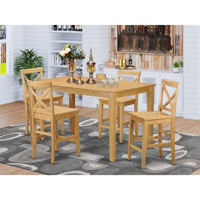 Counter Height Dining Set - Pub Table & Bar Stools with Backs - Modern Kitchen Set