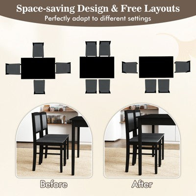 Costway 5 PCS Dining Table Set for 4 w/Rubber Wood Legs Upholstered Seat Padded Backrest