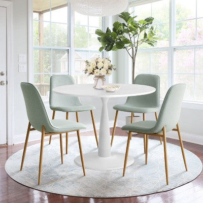 5-Piece Small Dining Table Set for 4, Round Dining Room Set With 4 Upholstered Chairs Oak Legs for Apartment, Indoor Furniture - Panipeachy