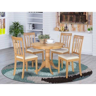 5-Piece Round Natural Oak Finish Solid Wood Top Dining table with 4 Chairs with