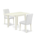 3-Piece Linen White Finish Solid Wood Top Dining Table Set