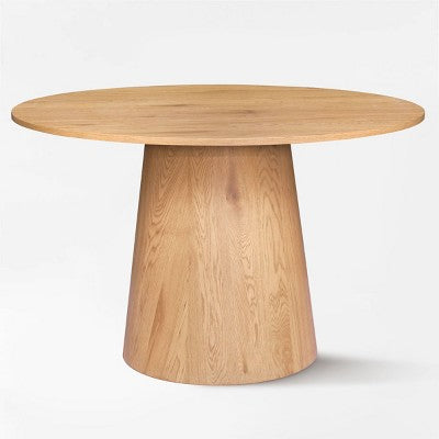 5-Piece Round Oak Dining Table Set, 46 Pedestal Table and 4 Upholstered Chairs with Oak Metal Legs for Kitchen or Dining Room-Panipeachy