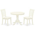 HomeStock 3-Pc Linen White Finish Solid Wood Top-Round Dining Room Set Seats-4