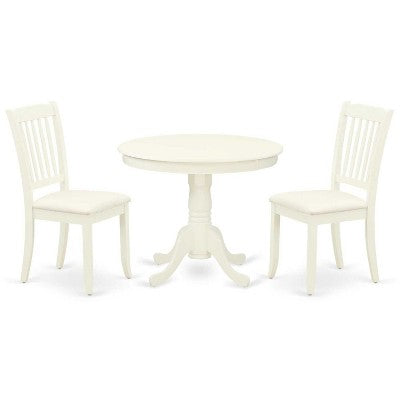 HomeStock 3-Pc Linen White Finish Solid Wood Top-Round Dining Room Set Seats-4