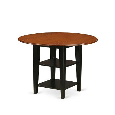 HomeStock 5-Pc Black and Cherry Finish Solid Wood Top - Round Dining Room Set - Seats-4