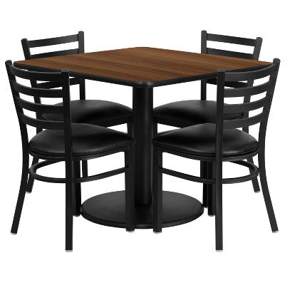 Flash Furniture 36 Square Laminate Table Set with Round Base and 4 Ladder Back Metal Chairs