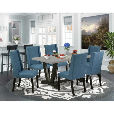 HomeStock 7-Piece Natural Oak Finish Solid Wood Top Dining Table with 6 Chairs