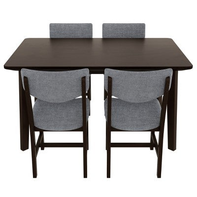 5-Piece Rustic Dining Set with Wood Table and 4 Upholstered Chairs in Espresso