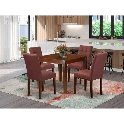HomeStock 5-Piece Mahogany Finish Solid Wood Top - Square Dining Room Set - Seats 4