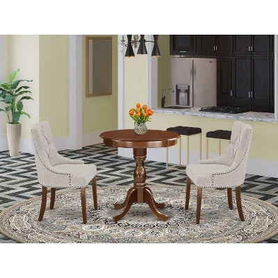 3-Piece Mahogany Finish Solid Wood Top - Dining Room Set - Seats 4
