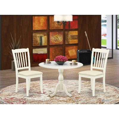 3-Piece Linen White Finish Solid Wood Top - Dining Room Set - Seats 4