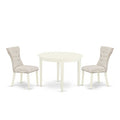Round Dinette Set - 3 Piece Kitchen Table & Chairs - Linen White Finish - Modern Parson Design