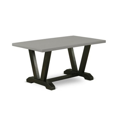HomeStock Belmont 7-Pc Dining Room Set- 6 Dining Room Chairs and Rectangular Table Top, Cement and Black Finish