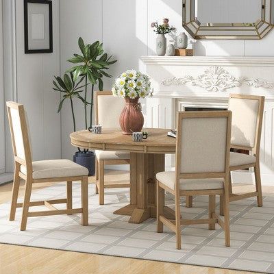 5-Piece Dining Set with Extendable Round Table and 4 Upholstered Chairs - ModernLuxe