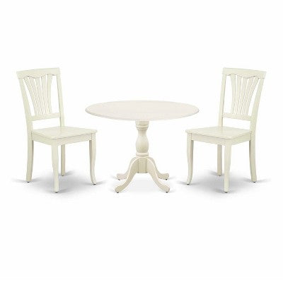 3-Piece Linen White Finish Solid Wood Top - Dining Room Set - Seats 4