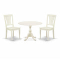 3-Piece Linen White Finish Solid Wood Top - Dining Room Set - Seats 4