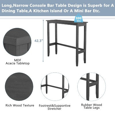 3-Piece Farmhouse Bar Height Dining Table Set Kitchen Breakfast Nook Counter Height Dining Set Small Dinette with 2 Cushioned Chairs-HABITRIO