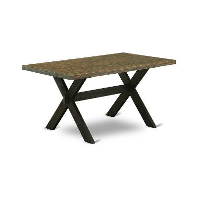 HomeStock 7-Piece Rectangle Distressed Jacobean Finish Solid Wood Top Dining Table with 6 Chairs