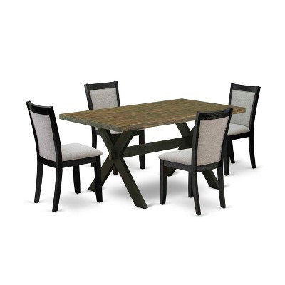 HomeStock 5-Piece Distressed Jacobean Finish Solid Wood Top Dining table with 4 Chairs