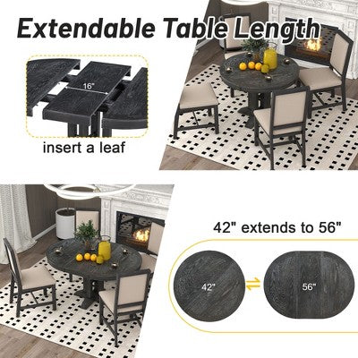 5-Piece Dining Set with Extendable Round Table and 4 Upholstered Chairs - ModernLuxe