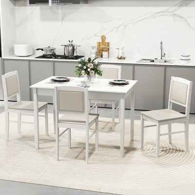 Costway 5 PCS Dining Table Set for 4 w/Rubber Wood Legs Upholstered Seat Padded Backrest
