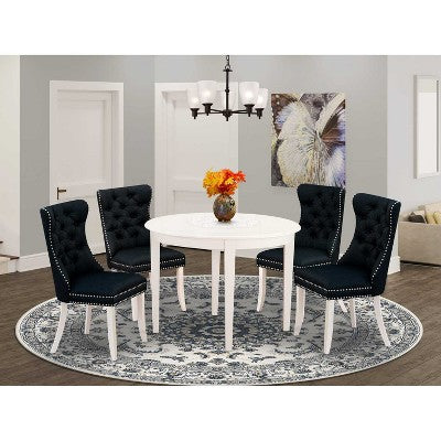 5-Piece Linen white Solid Wood Top-Round Dining Room Set-Seats 4