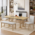 Farmhouse 6-Piece Extendable Dining Table Set with Removable Leaf and Upholstered Dining Chair and Bench 4W - ModernLuxe