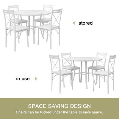 VECELO 5-Piece Dining Table Set for 4, Faux Marble Dinette with 4 Chairs for Kitchen, Small Space, Black/White