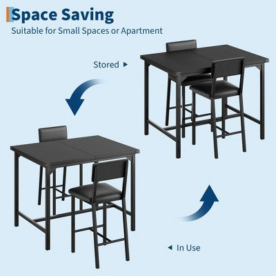 Garvee 3-Piece Dining Table Set W/Footrest & 2 Upholstered Chairs, High Table and Chairs Set with Corner Protector, for Pub, Dining