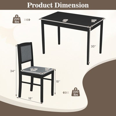 Costway 5 PCS Dining Table Set for 4 w/Rubber Wood Legs Upholstered Seat Padded Backrest