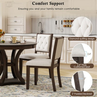 5-Piece Retro Dining Set with Extendable Round Table and 4 Upholstered Chairs